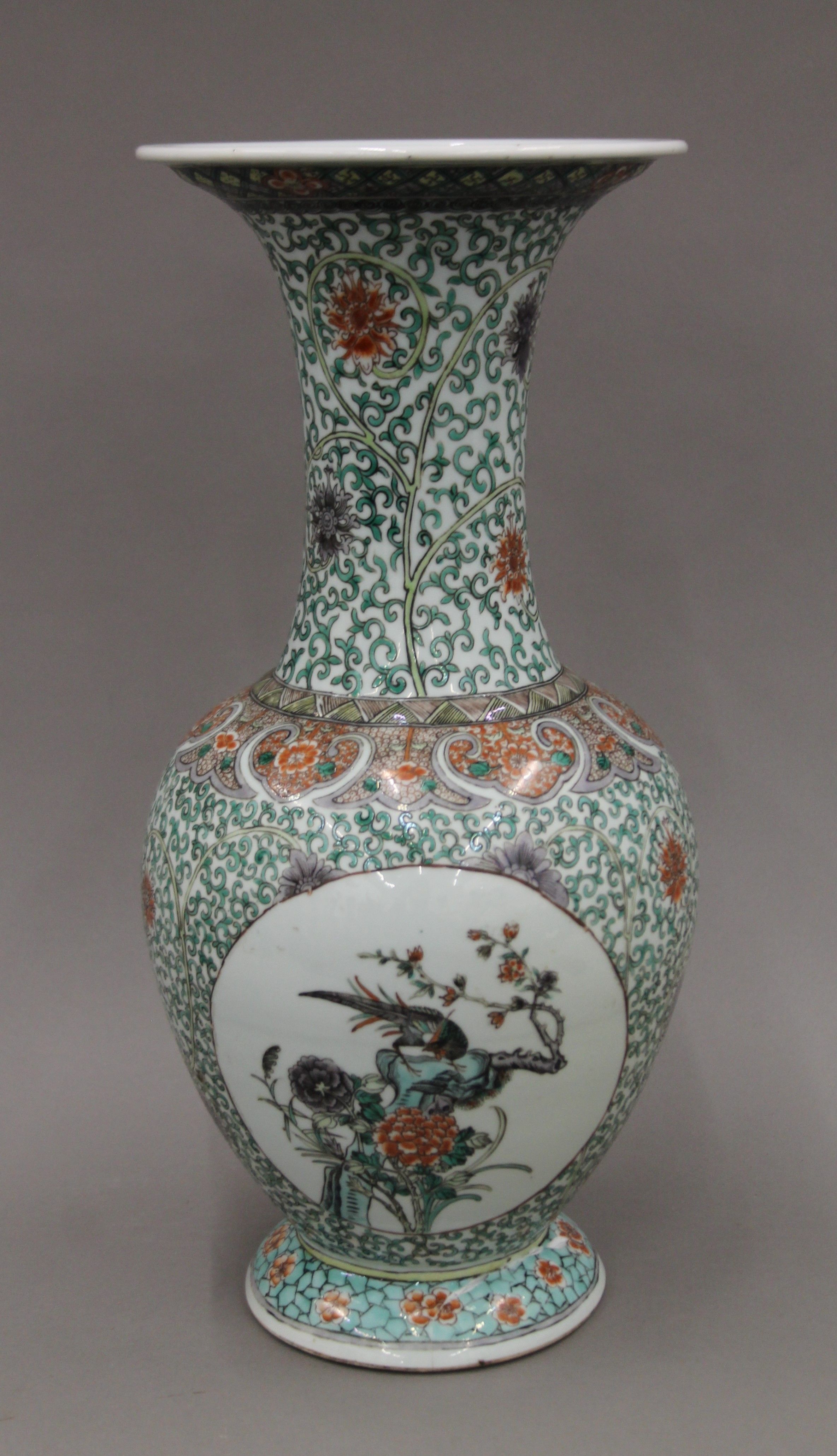 A 19th century Chinese porcelain famille verte vase with an ovoid body and flaring neck. 44 cm high. - Image 2 of 8