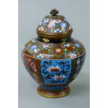 A lidded cloisonne vase. 13 cm high.