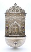 A Continental silver hanging font set with cabochon stones. 19 cm high, 10 cm wide. 135.