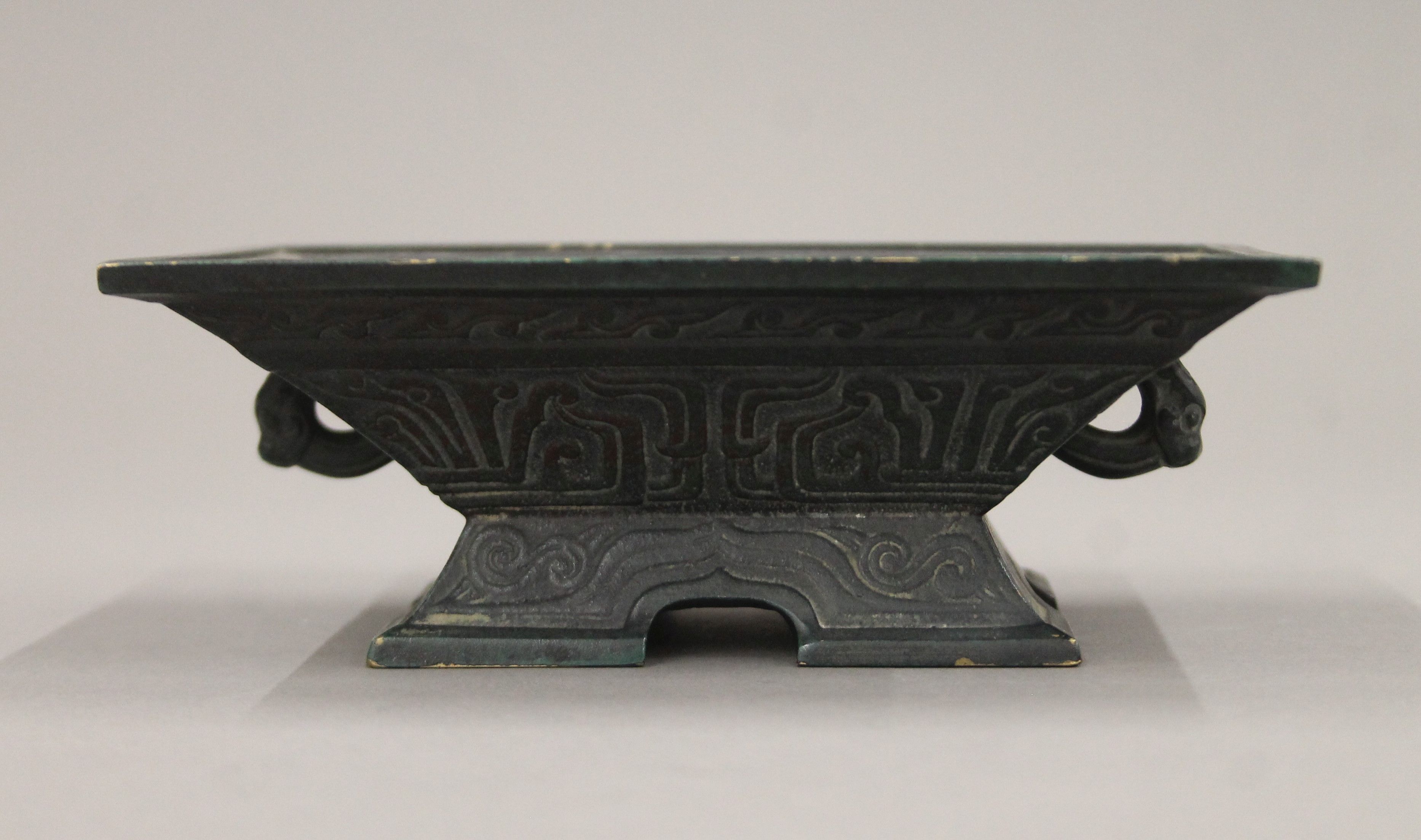 A Chinese patinated bronze censer. 13 cm wide. - Image 3 of 6