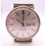 An Omega gentleman's stainless steel cased Seamaster automatic day/date wristwatch. 3.75 cm wide.