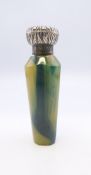 A silver topped green glass scent bottle. 7.5 cm high.