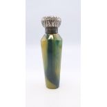 A silver topped green glass scent bottle. 7.5 cm high.