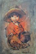 LEIGHTON JONES, A Young Boy, oil on board, framed. 49.5 x 75 cm.
