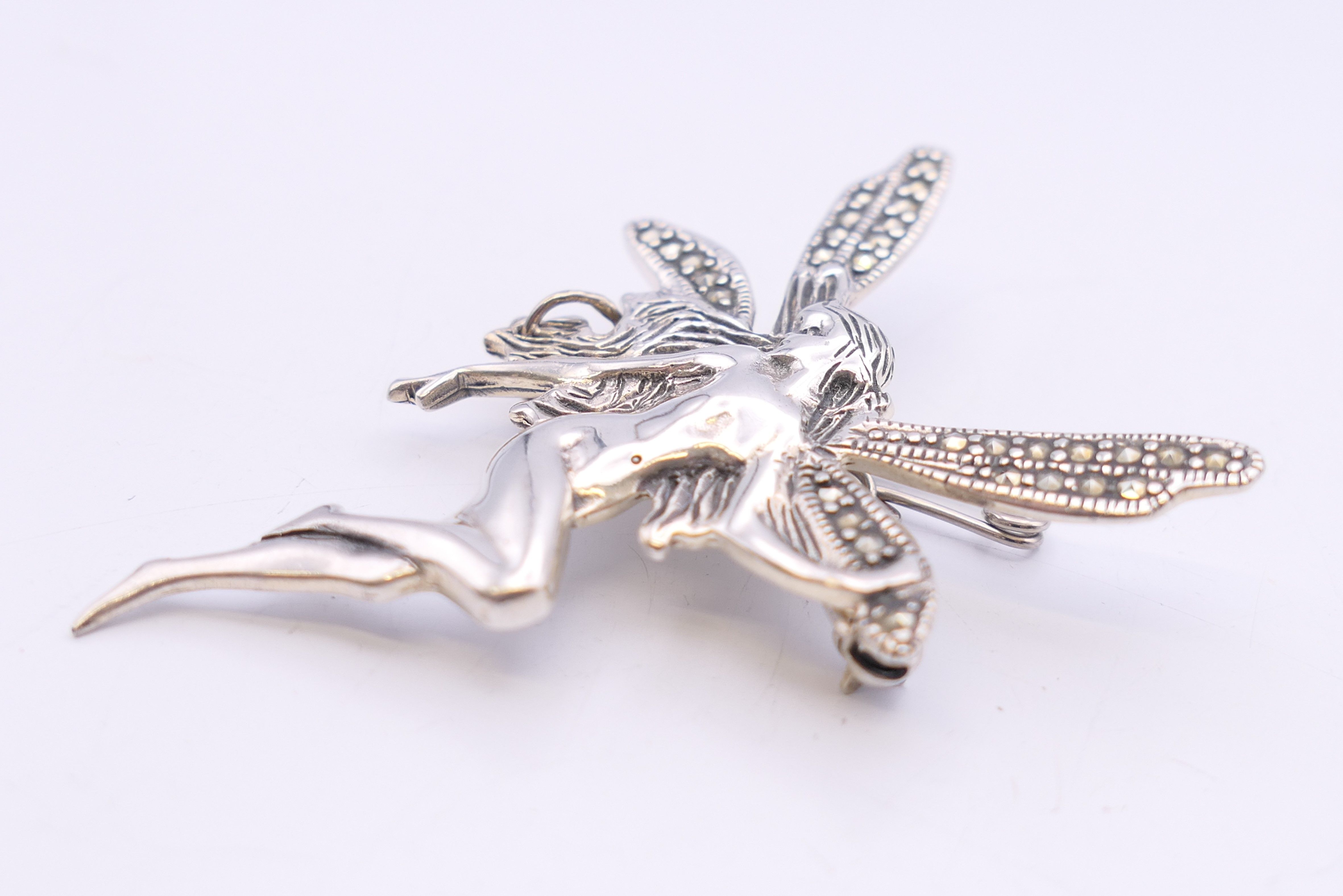 A silver fairy form brooch. 5 cm high. - Image 2 of 3