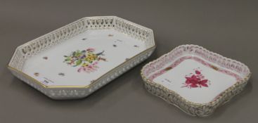 Two Herend porcelain trays. The largest 31 cm long.