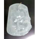 A gold mounted icy jade pendant. 5.5 cm high.