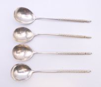 Four Russian silver spoons. 13 cm long. 53.1 grammes.