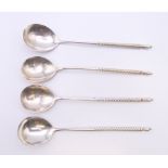 Four Russian silver spoons. 13 cm long. 53.1 grammes.