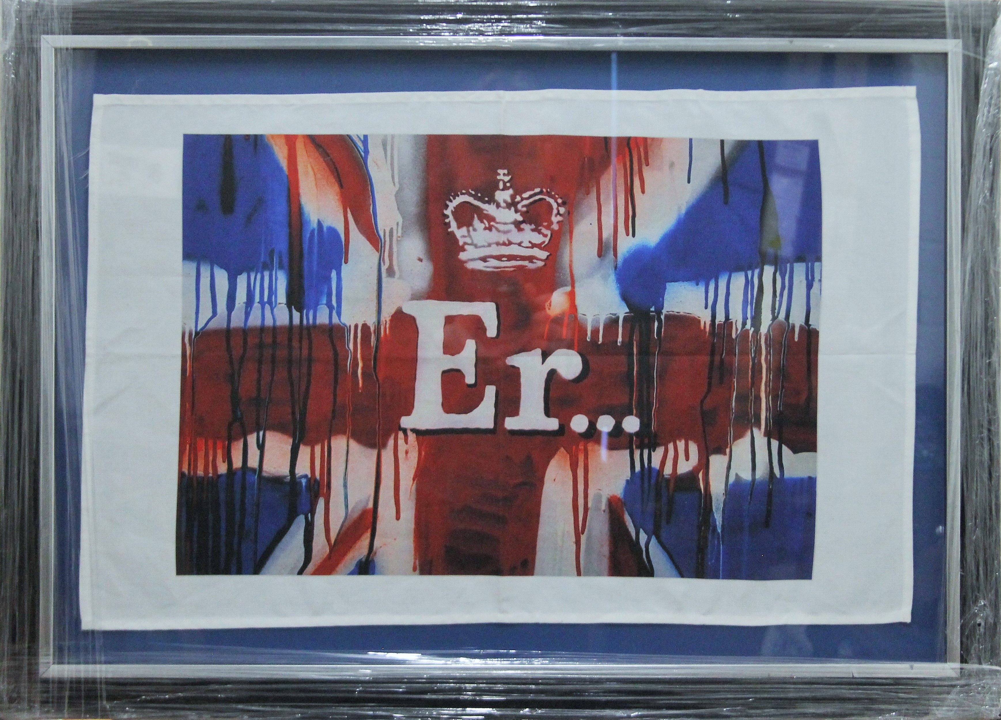 BANKSY (born 1974) British (AR), Er........Queen's Jubilee Tea Towel, framed and glazed. - Image 2 of 2