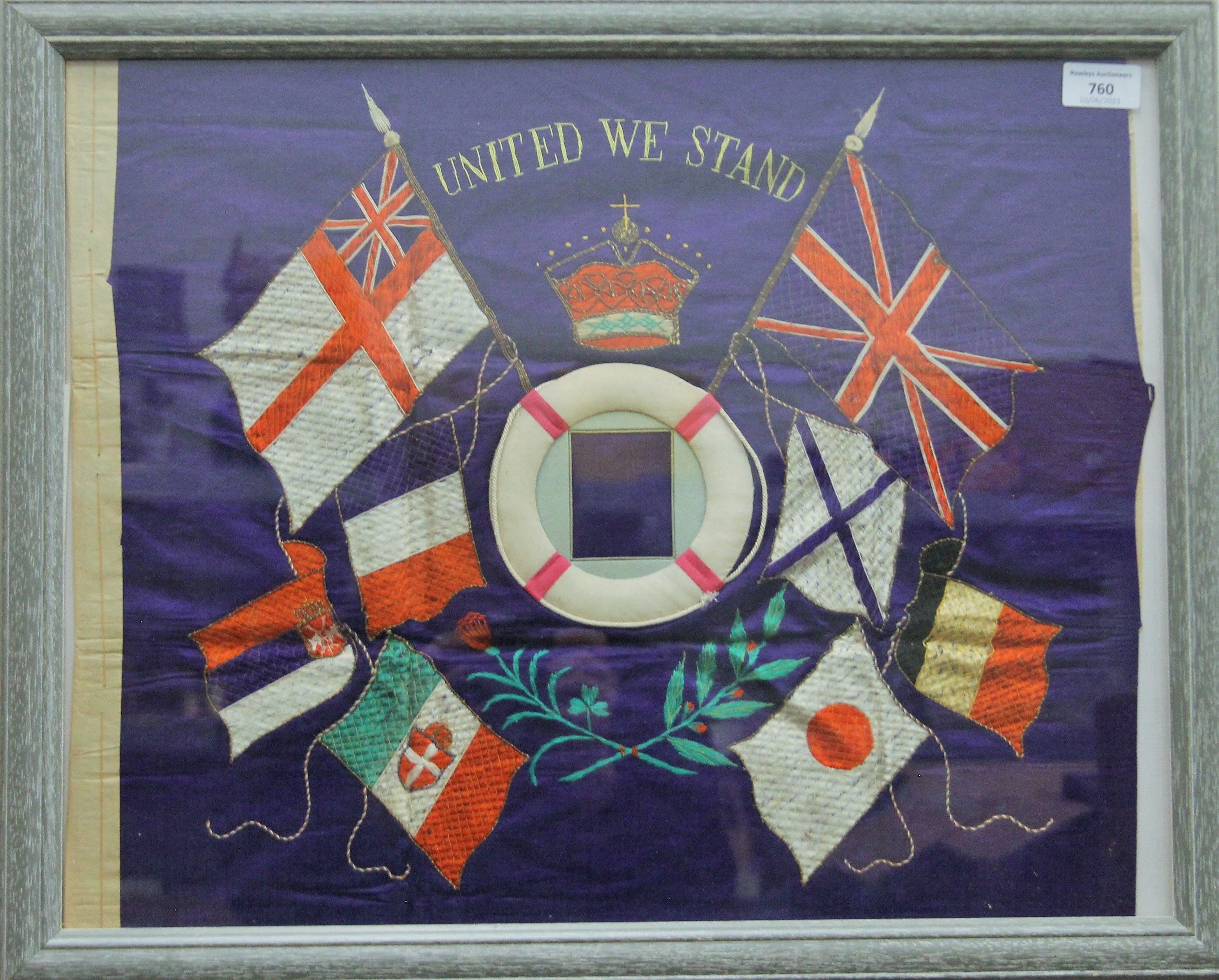A framed and glazed WWI embroidery. 59 x 47.5 cm overall. - Image 2 of 2