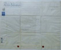 Three framed indentures with wax seals. 94 x 81.5 cm overall.