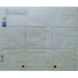 Three framed indentures with wax seals. 94 x 81.5 cm overall.