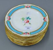 Twelve Victorian porcelain dessert plates. 23 cm diameter.