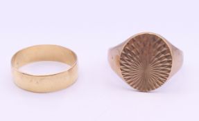 Two 9 ct gold rings. 10.4 grammes.