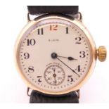 A 9 ct gold cased Elgin wristwatch. 3.5 cm wide. 30.3 grammes total weight.