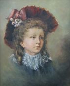 19TH CENTURY (Continental School), A Portrait of a Girl wearing a Red Hat, oil on board,