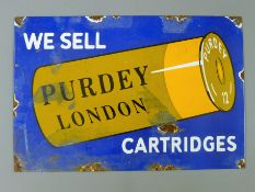 A Purdey enamel sign. 30 x 20 cm.