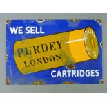 A Purdey enamel sign. 30 x 20 cm.