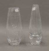 Two Swedish glass vases. The largest 21 cm high.