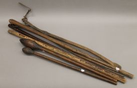 A collection of various tribal clubs, etc. The largest 82 cm long.