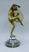 BOURAINE, a patinated bronze of the dancing Amazon holding an oval shield,