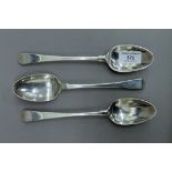 Three George III Old English silver tablespoons with shoulders, makers mark of Wm Withers,