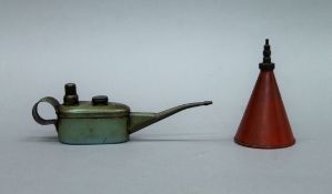 Two vintage motoring oil cans. The largest 18 cm long.