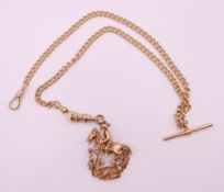A 9 ct gold watch chain and 9 ct gold fob pendant of Saint George slaying the dragon.