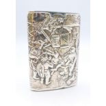 A silver vesta with an embossed Dutch scene. 6 x 4.25 cm.