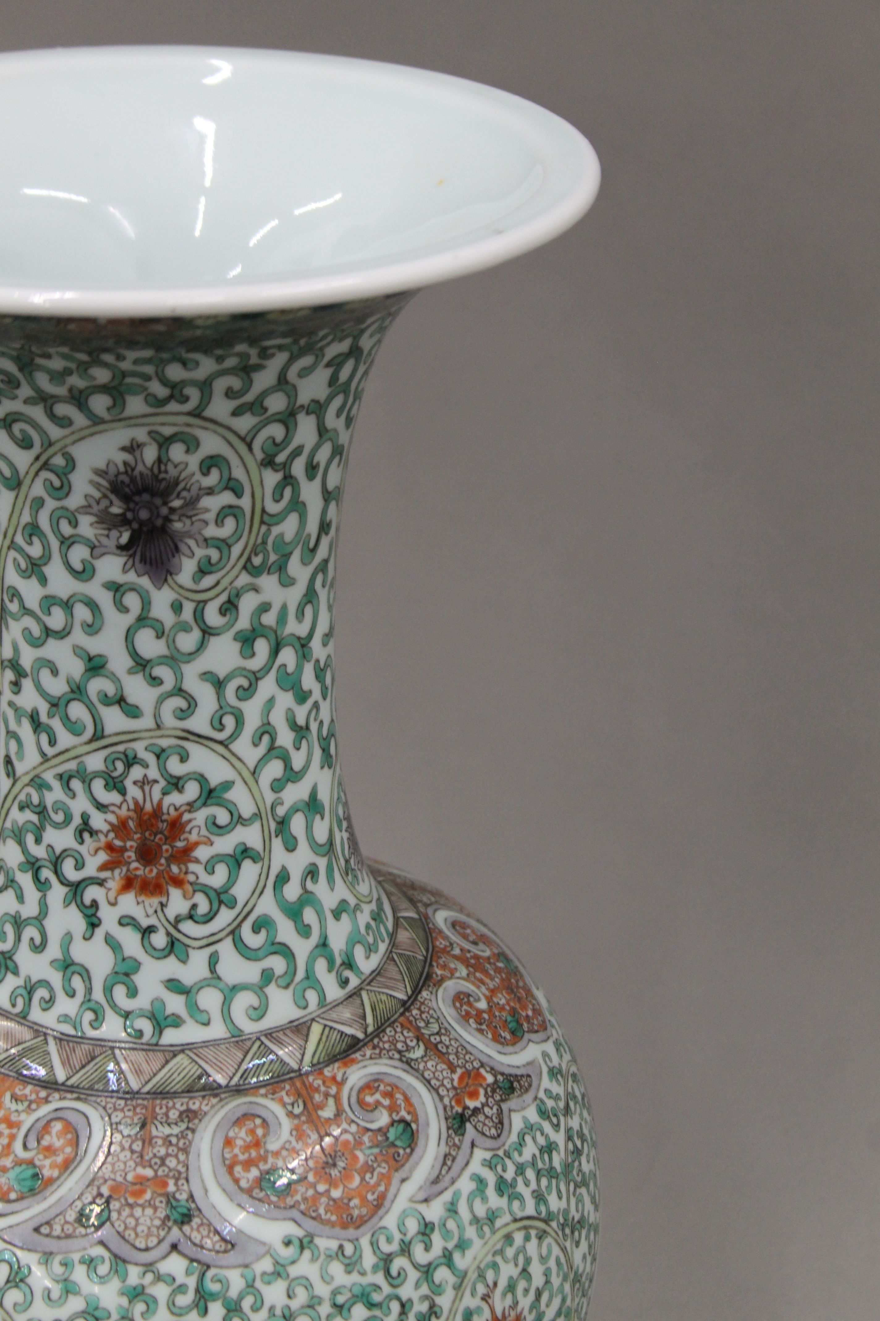A 19th century Chinese porcelain famille verte vase with an ovoid body and flaring neck. 44 cm high. - Image 4 of 8