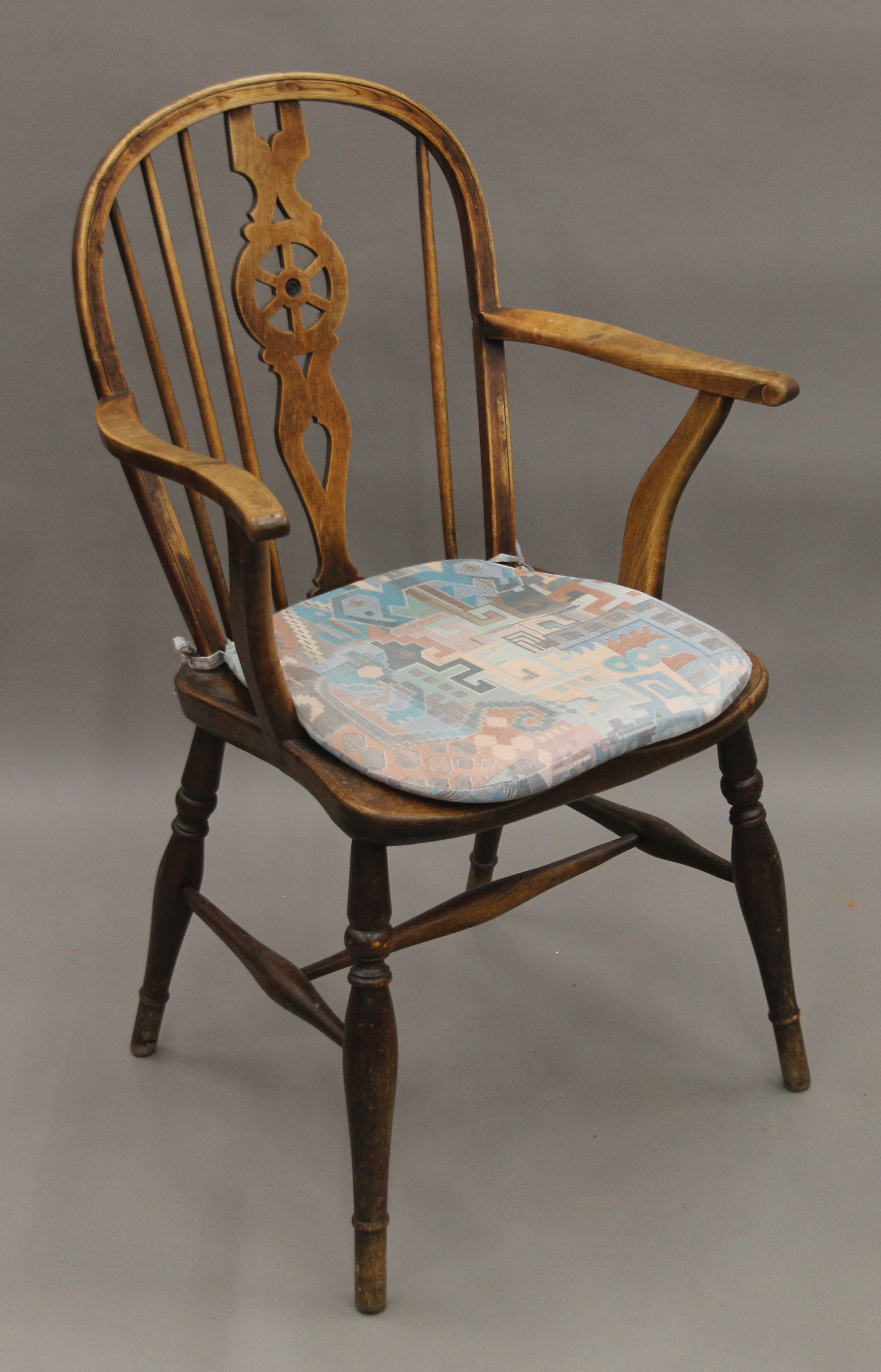 A 19th century elm seated wheel back armchair and a 19th century mahogany shield back open armchair. - Image 2 of 5