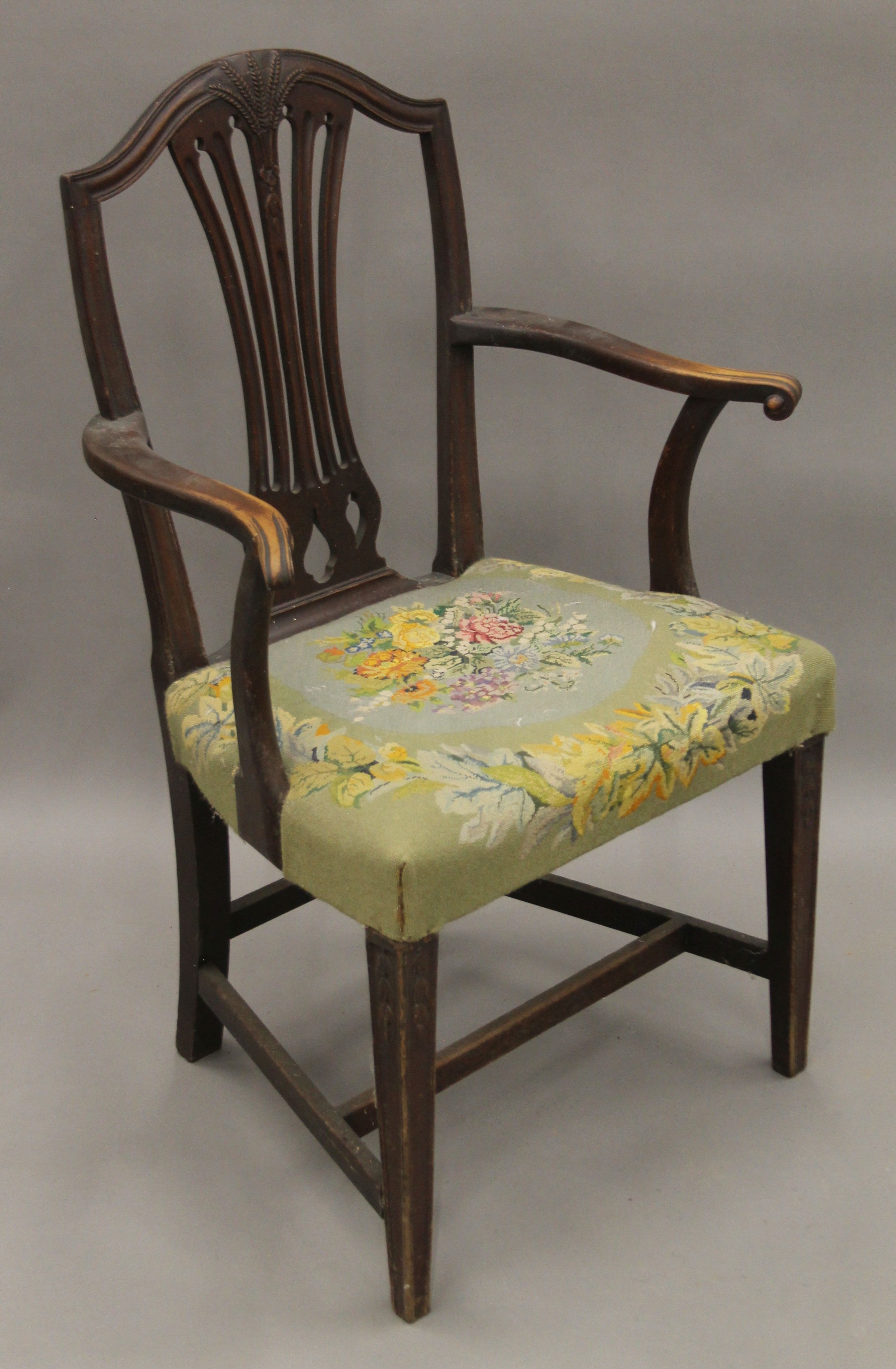 A 19th century elm seated wheel back armchair and a 19th century mahogany shield back open armchair. - Image 4 of 5