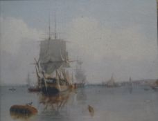 A print of Ships, framed. 34.5 x 27 cm.