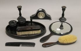 An early 20th century ebony dressing table set.