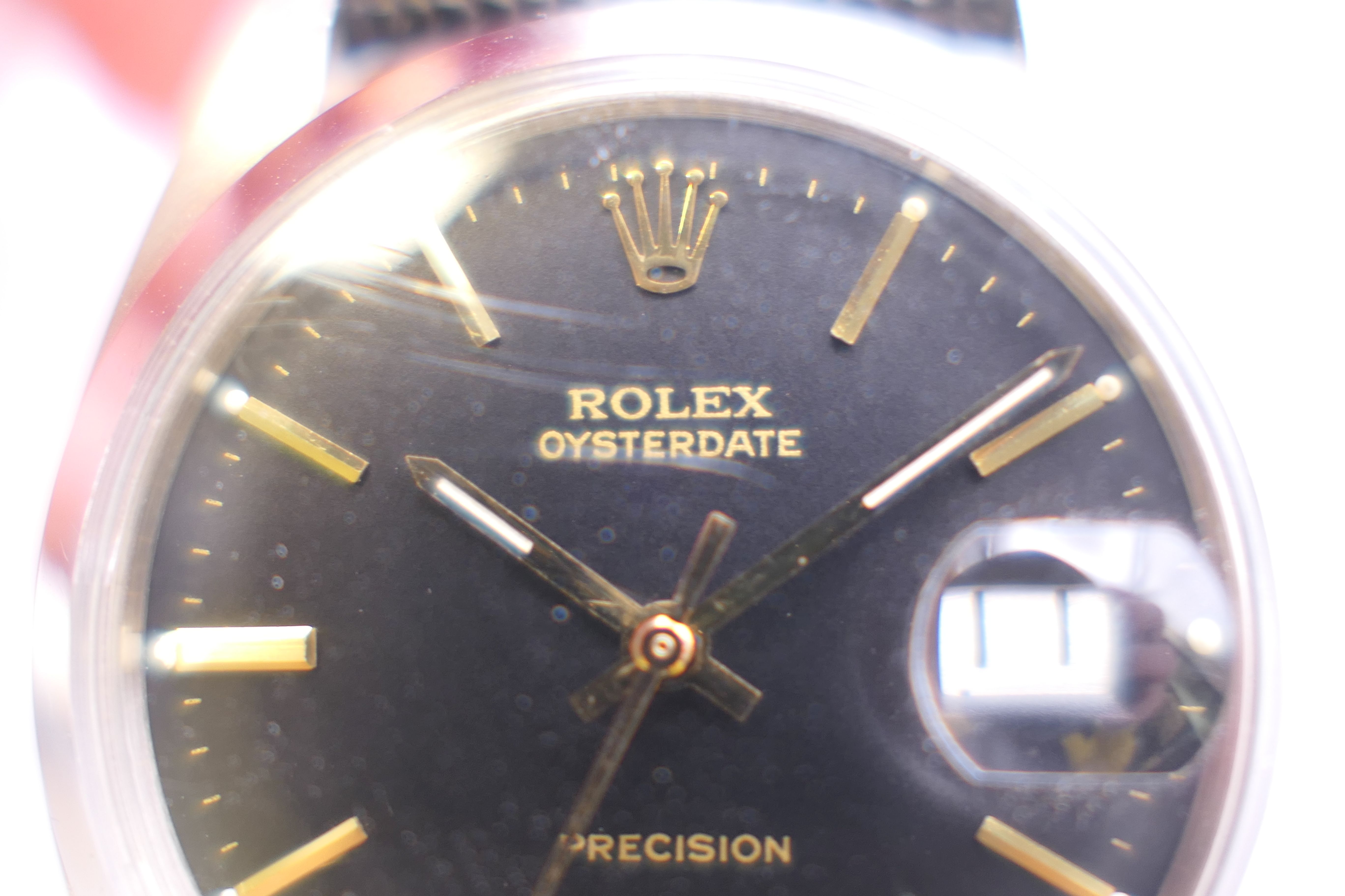 A Roxlex Oysterdate black dial with date aperture gentleman's wristwatch. 3.75 cm wide. - Image 6 of 6