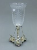A Mappin Brothers silver plated centrepiece with etched glass flute. 30.5 cm high.