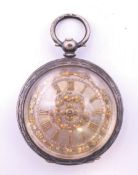 A Victorian silver ladies fob watch. 3.5 cm diameter.