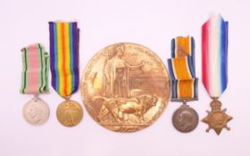 Four World War I medals and a death plaque, awarded to 2066 PTE C.A WHITEING E. SURR. R.