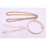 Two chains and a bangle. Chains 62 cm and 42 cm, bangle 6 cm internal diameter.