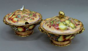 A pair of Fenton China Company fruit painted lidded porcelain tureens, painted by D. R Bowkett.