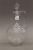 A 19th century etched glass ewer. 29 cm high.