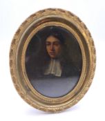 An 18th century portrait miniature of a Clergyman, housed in a pressed brass and wooden frame. 10.