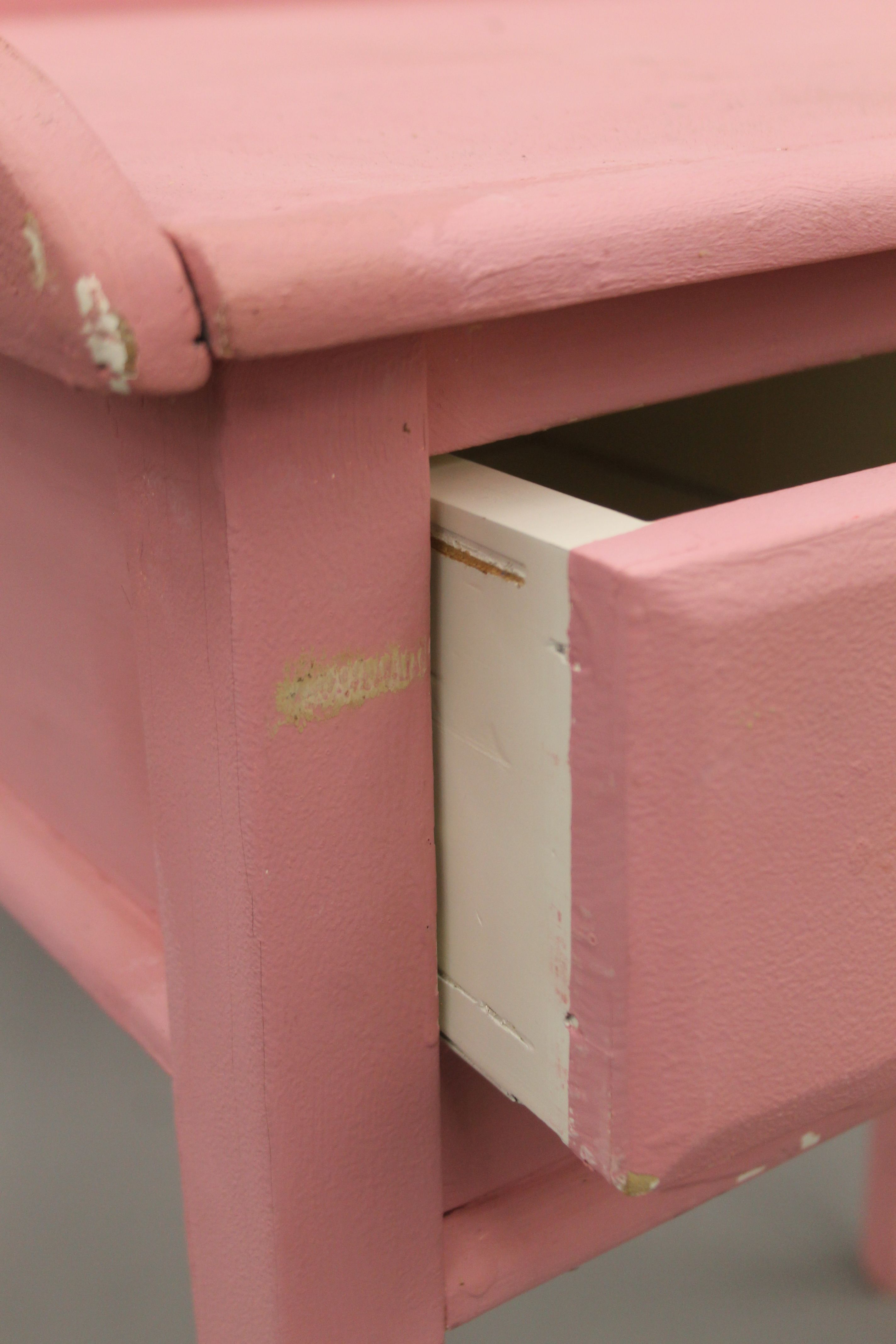 A pink painted two drawer dressing table and a blue painted high stool. The former 69 cm wide. - Image 6 of 7