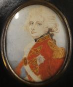 A late 18th/early 19th century miniature portrait on ivory of George IV, framed and glazed.