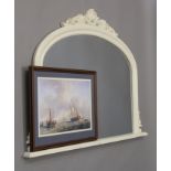 A modern white framed mirror and a print of Ships. The former 120 cm wide.