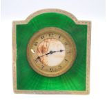 A silver and green enamel strut clock. 10 x 9 cm.