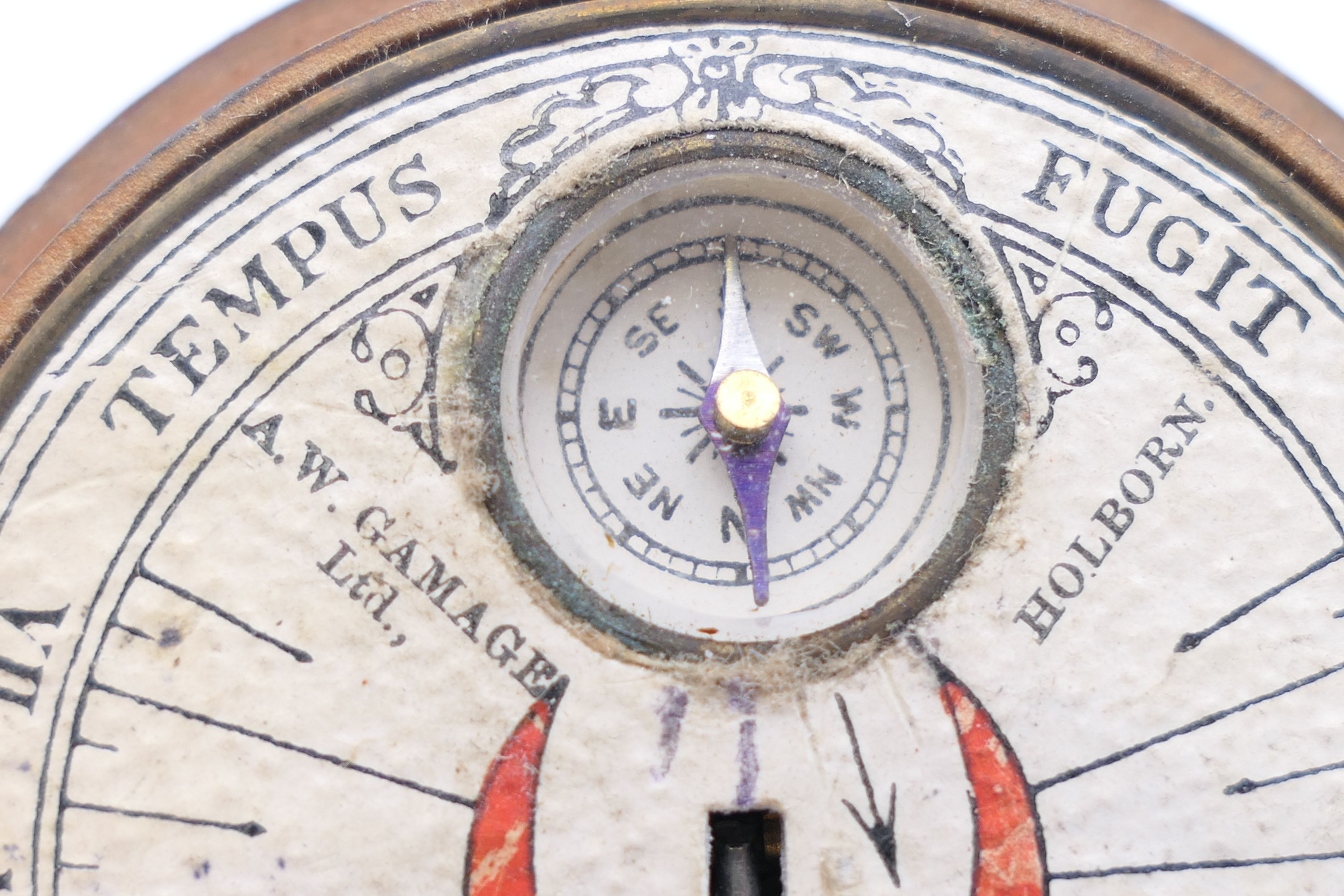 A vintage wood cased pocket sundial and compass, A W Gamage Ltd, Holborn, - Image 7 of 10