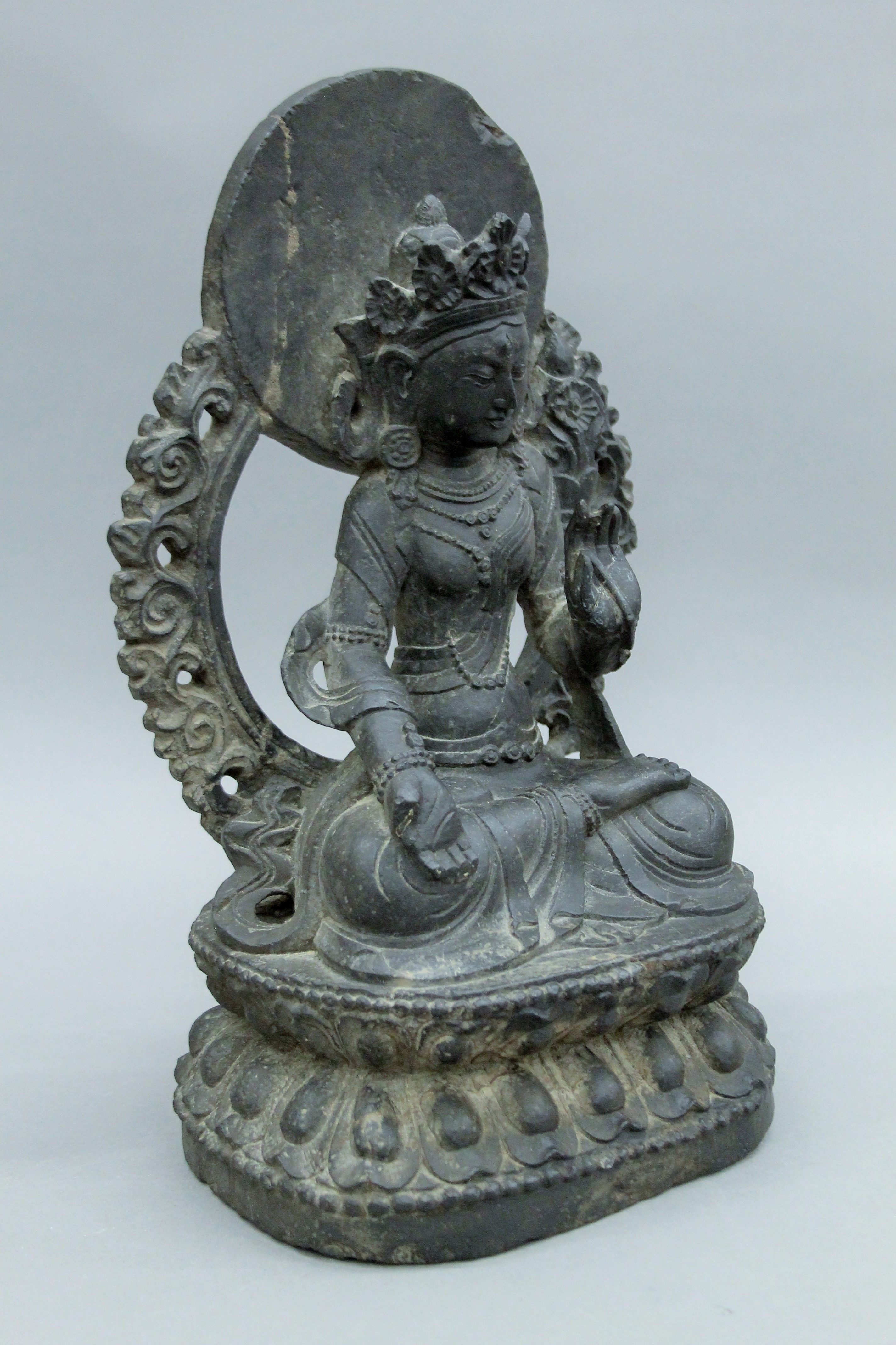 A large 18th century or earlier carved stone model of Buddha. 37 cm high. - Image 3 of 14