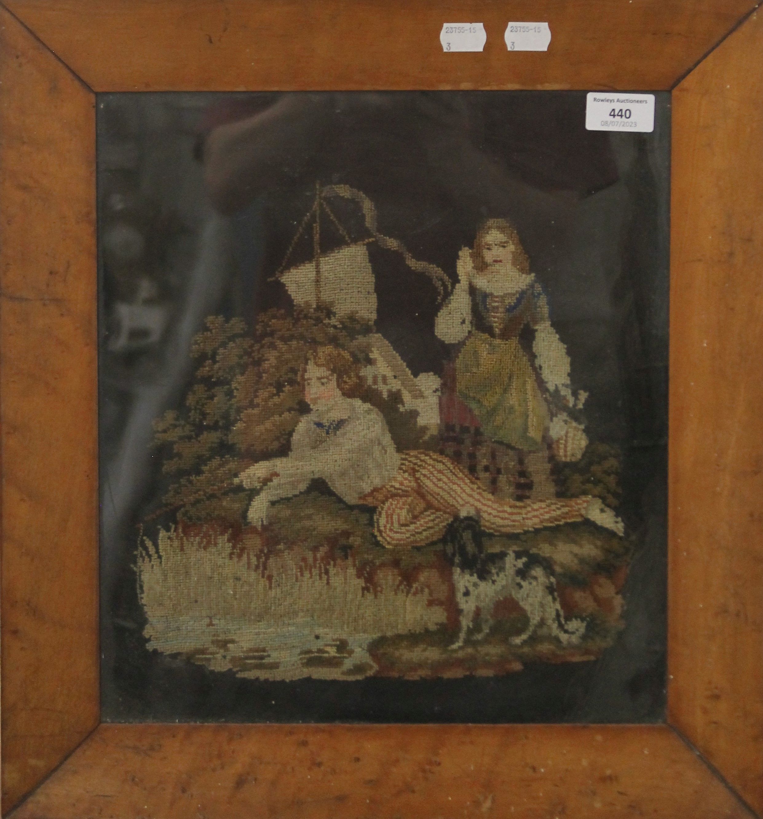 A Victorian maple framed needlework picture, a print of Dedham High Street, - Image 2 of 9